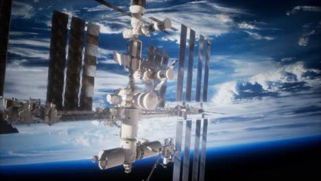 A-view-of-the-Earth-and-a-spaceship.-ISS-is-orbiting-the-Earth